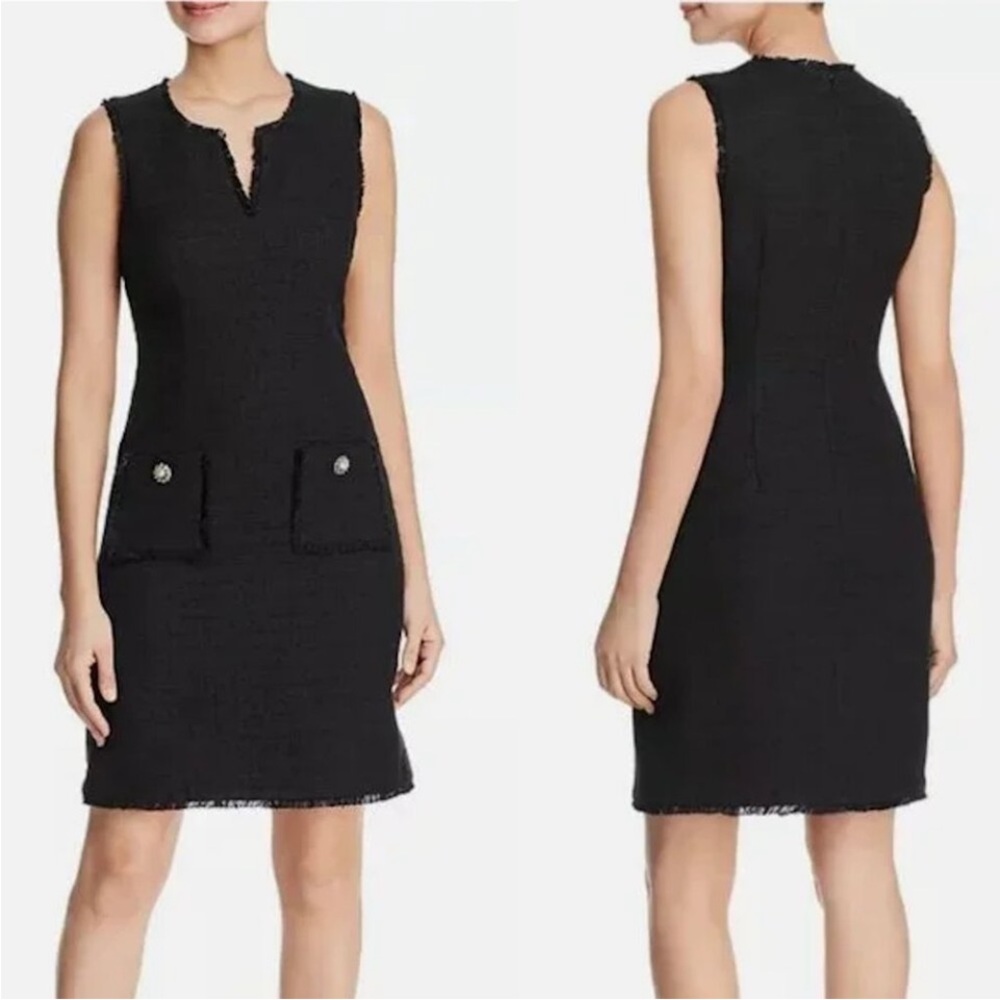 Karl Lagerfeld Classic Black Sleeveless Tweed Shift Dress